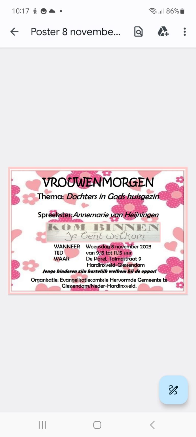 8 November – Vrouwenmorgen