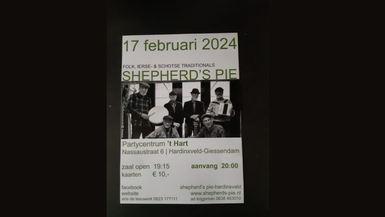 17 Februari 2024 – Ierse avond met Shepherd’s Pie