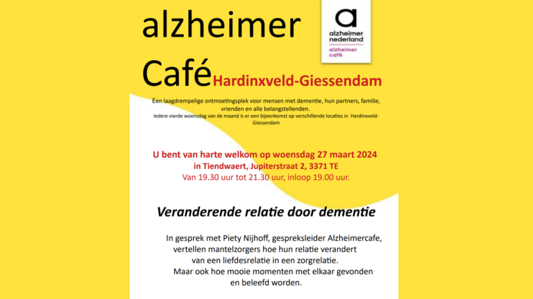 27 Maart – Alzheimercafe De veranderende relatie bij dementie