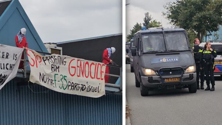 Gaza-demonstratie bij Fokker beëindigd, ME haalt actievoerders van het dak