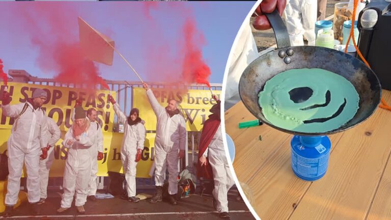 Actievoerders bezetten ingang Chemours en bakken ‘PFAS-pannenkoeken’
